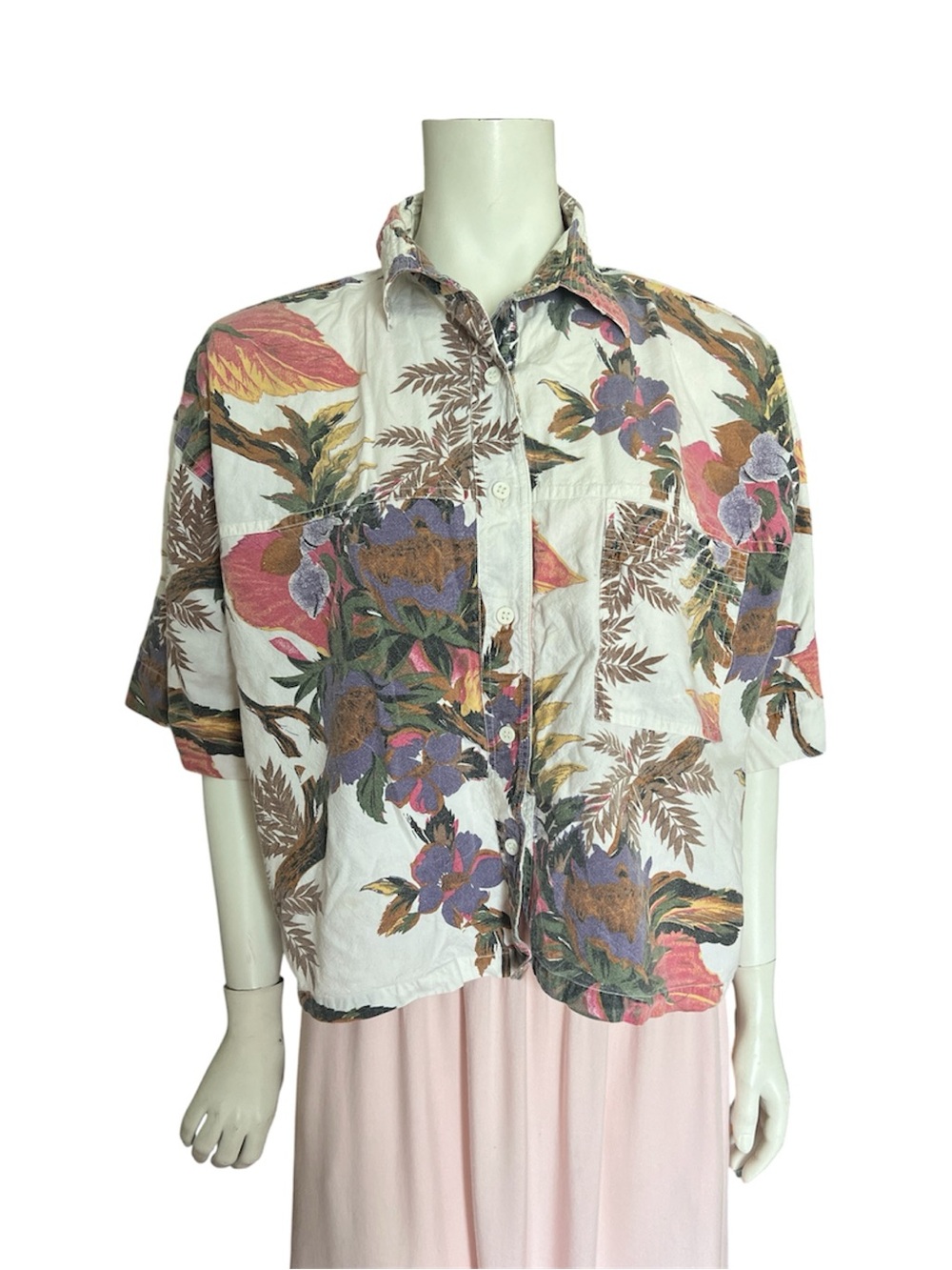 VINTAGE Tropical Floral Button-Front Top